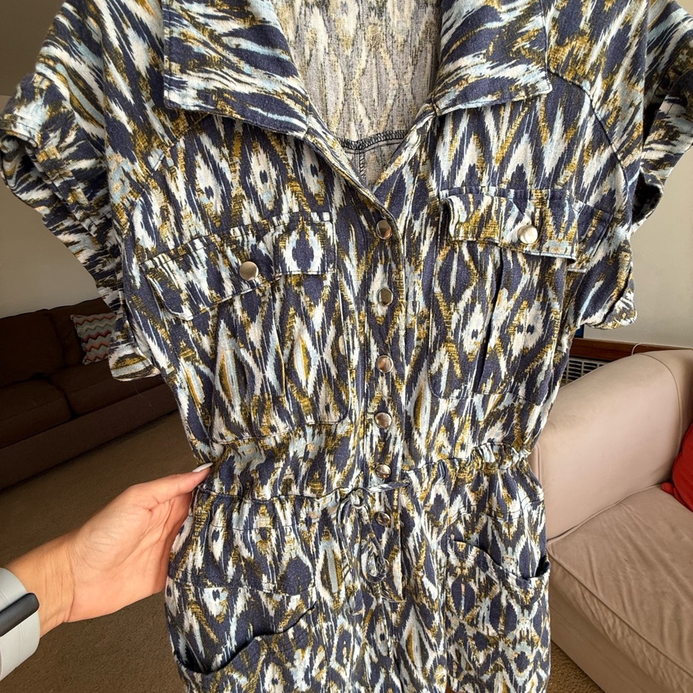 Forever 21 Blue and White Patterned jumpsuit